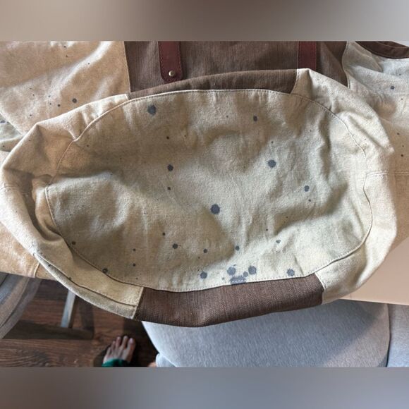 Free People Hideaway Tote Bag Canvas Leather Brown Beige Boho Oversized - Picture 4 of 9